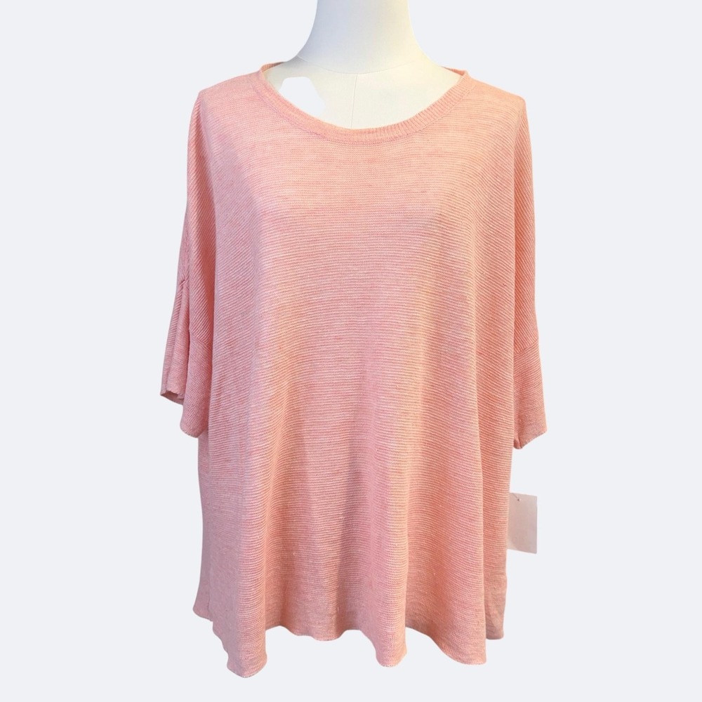 Eileen Fisher Sweater Women XL Peach Organic Linen Dolman Oversized Knit Relaxed